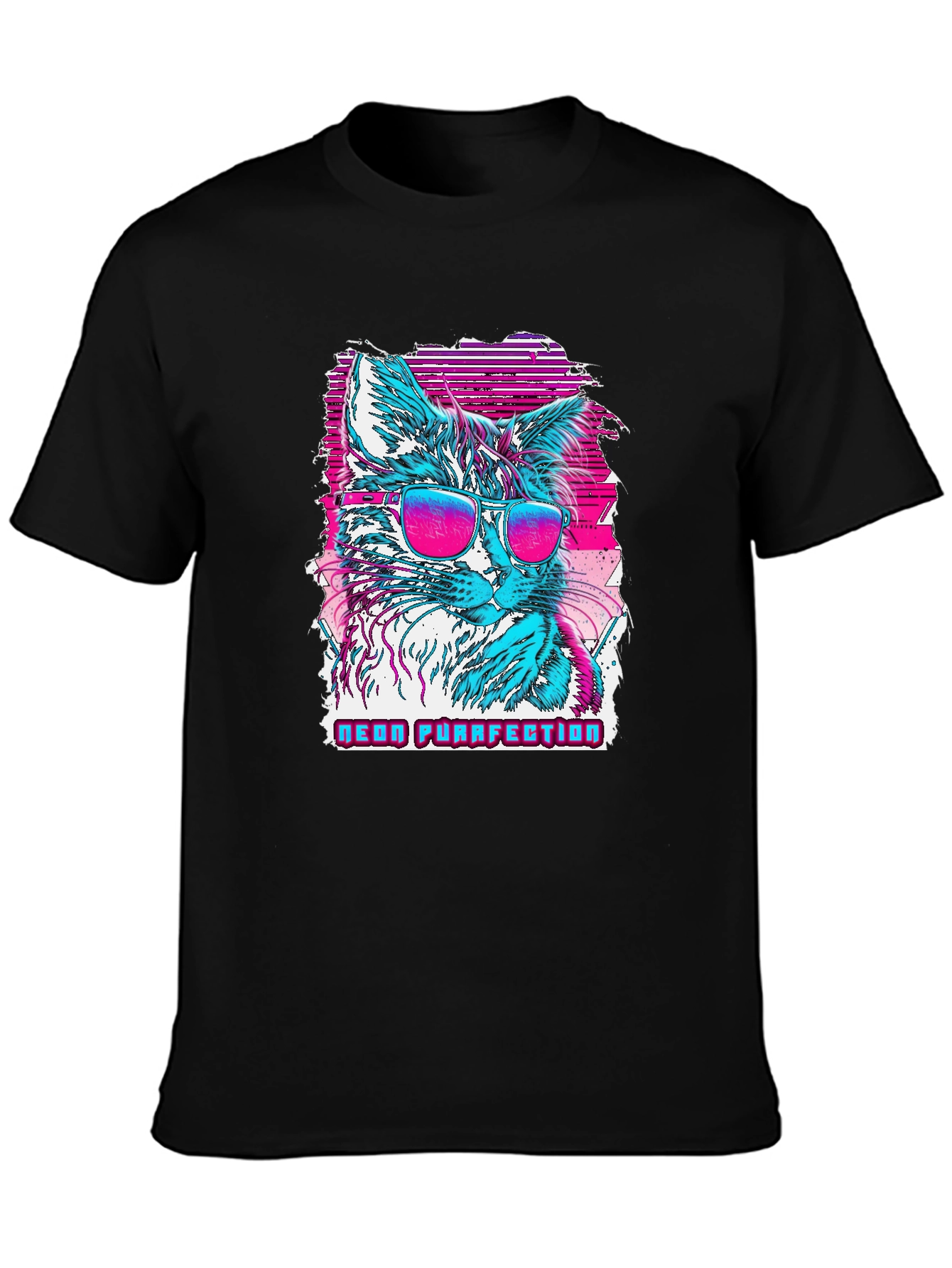 Neon Purrfection Cat Graphic T-Shirt - Cool Retro Style