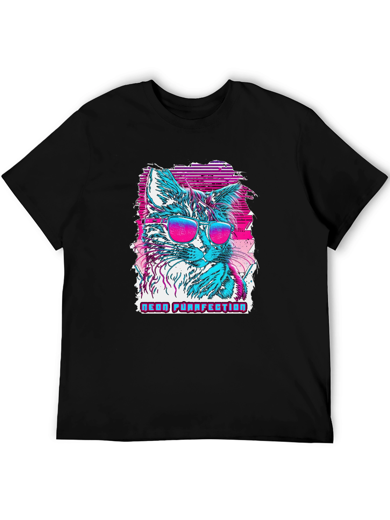 Neon Purrfection Cat Graphic T-Shirt - Cool Retro Style
