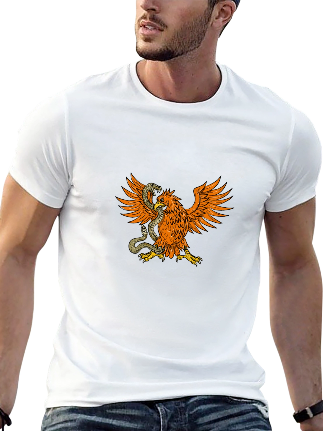 Black T-Shirt with Eagle & Snake Graphic