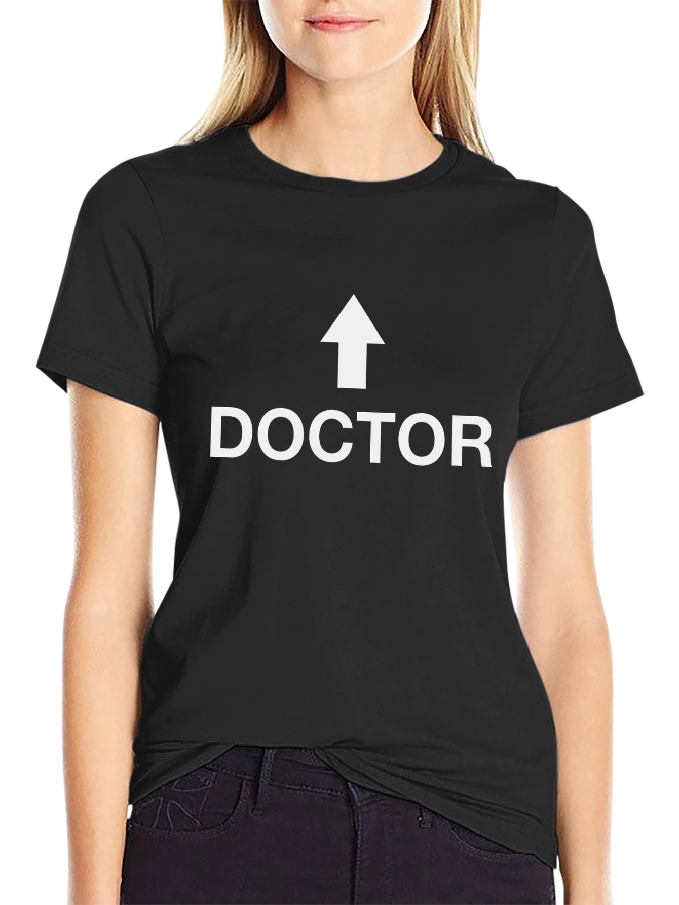 Funny Doctor Arrow Pointing Up Black T-Shirt