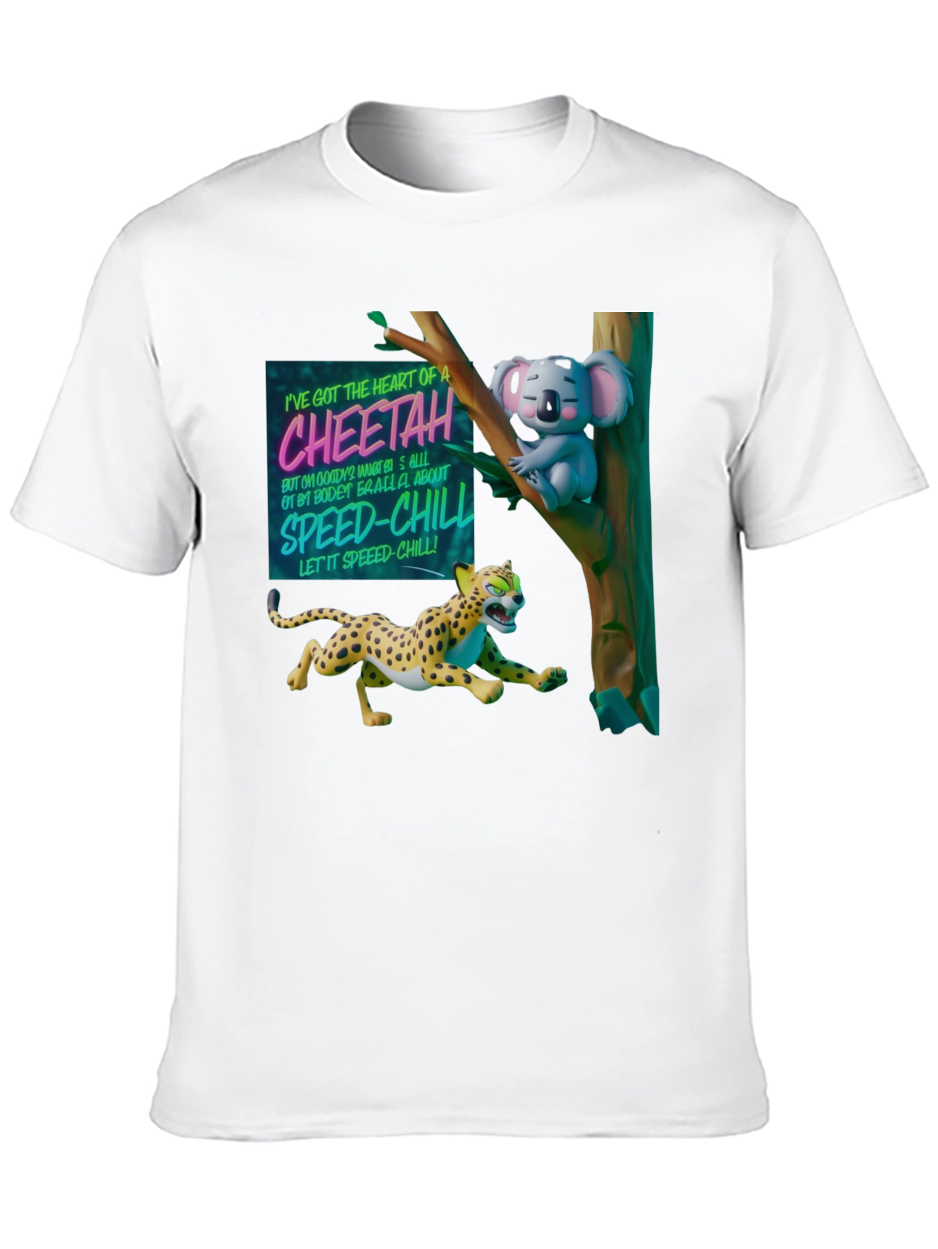 Cheetah & Koala Graphic Print Black T-Shirt