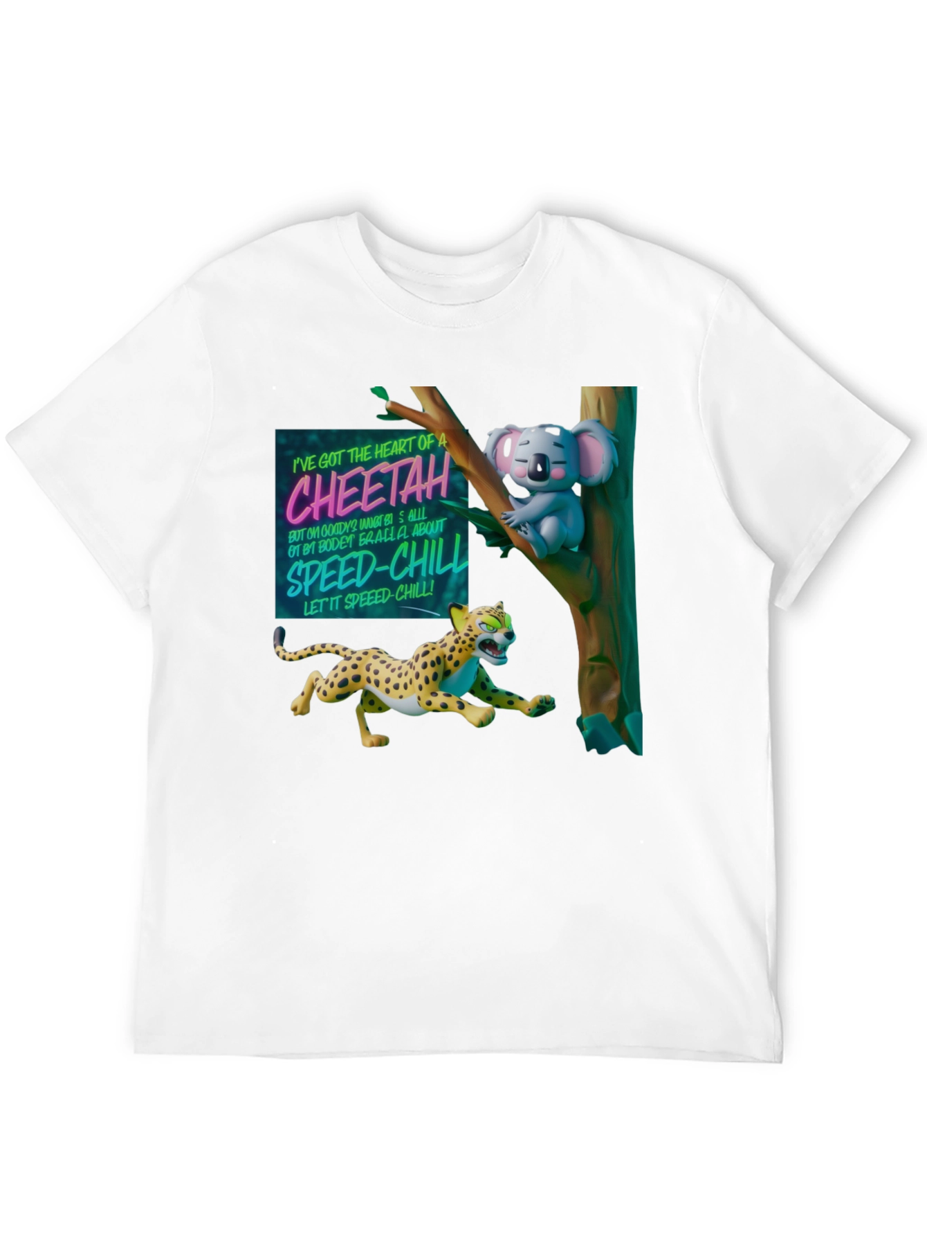 Cheetah & Koala Graphic Print Black T-Shirt