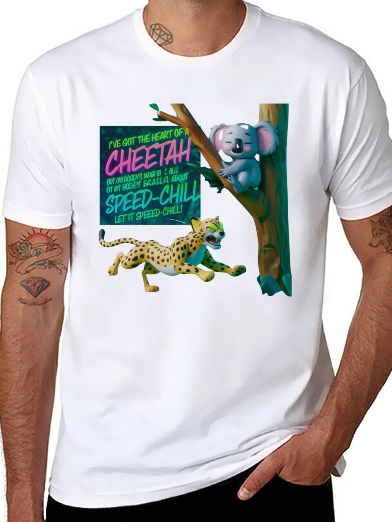 Cheetah & Koala Graphic Print Black T-Shirt