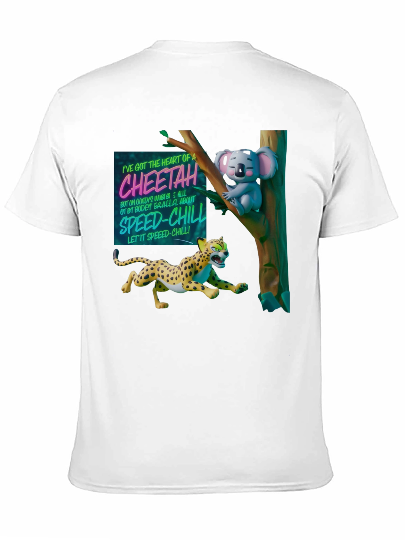 Cheetah & Koala Graphic Print Black T-Shirt