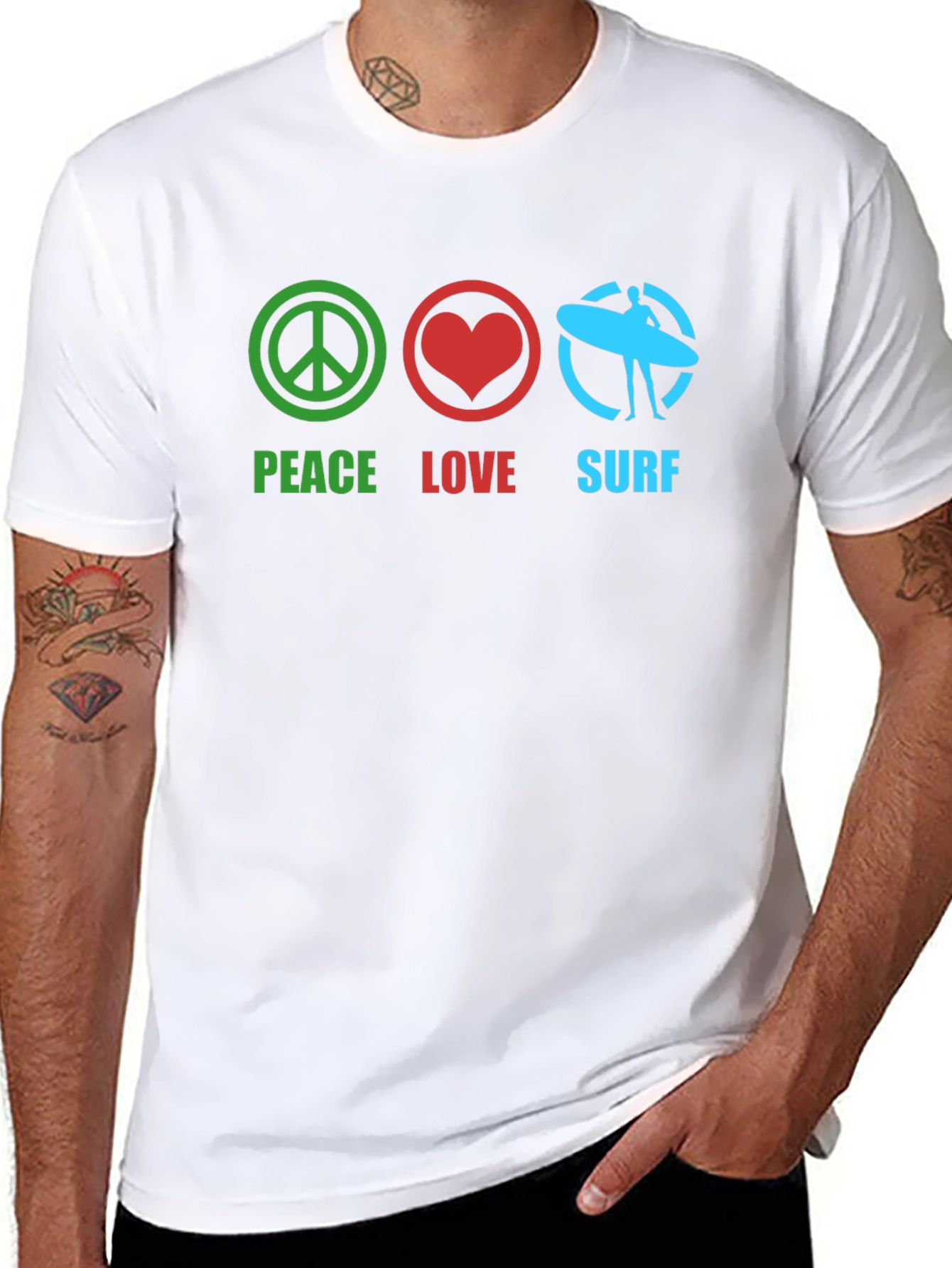 Peace Love Surf Black Graphic T-Shirt