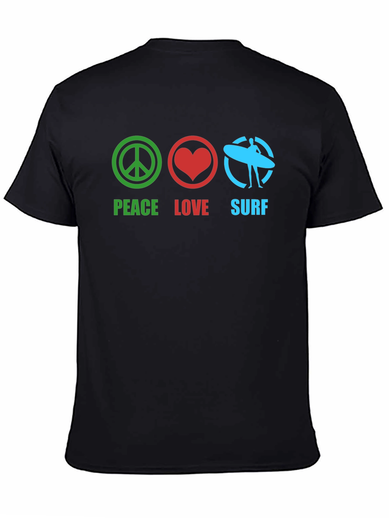 Peace Love Surf Black Graphic T-Shirt
