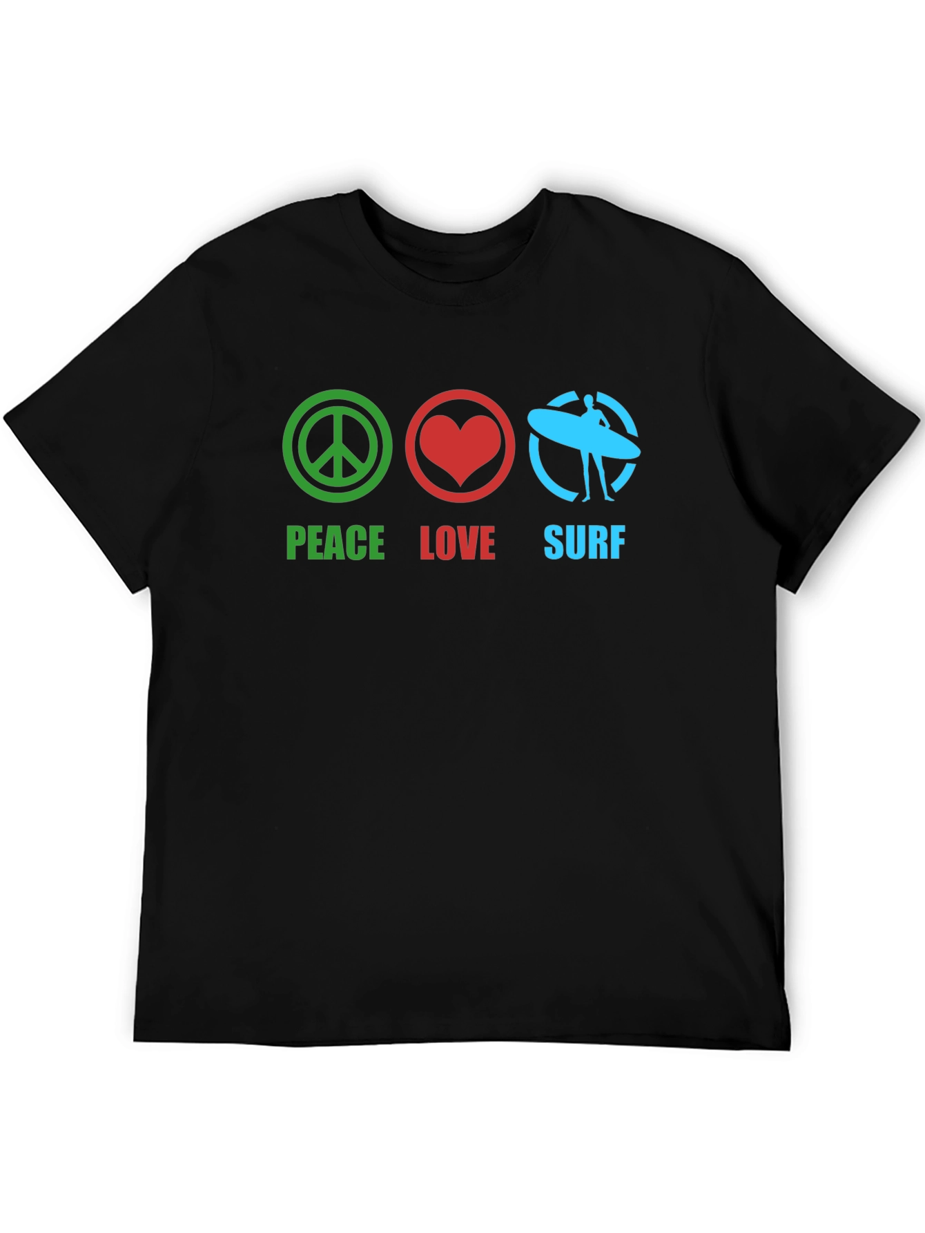 Peace Love Surf Black Graphic T-Shirt