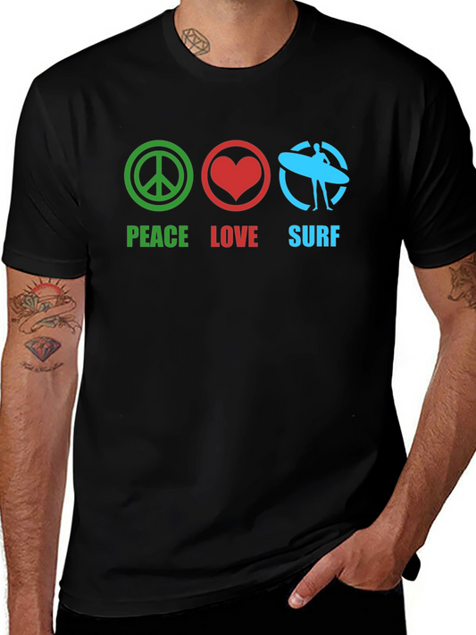 Peace Love Surf Black Graphic T-Shirt