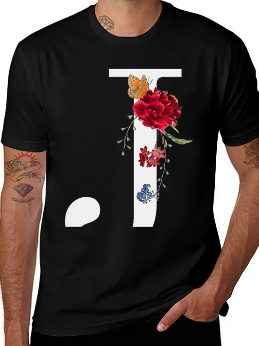 Floral Initial J Graphic Tee - Stylish Casual Wear