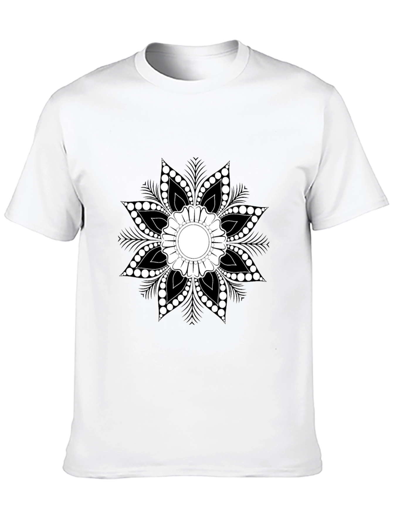 Black T-Shirt with Floral Mandala Design