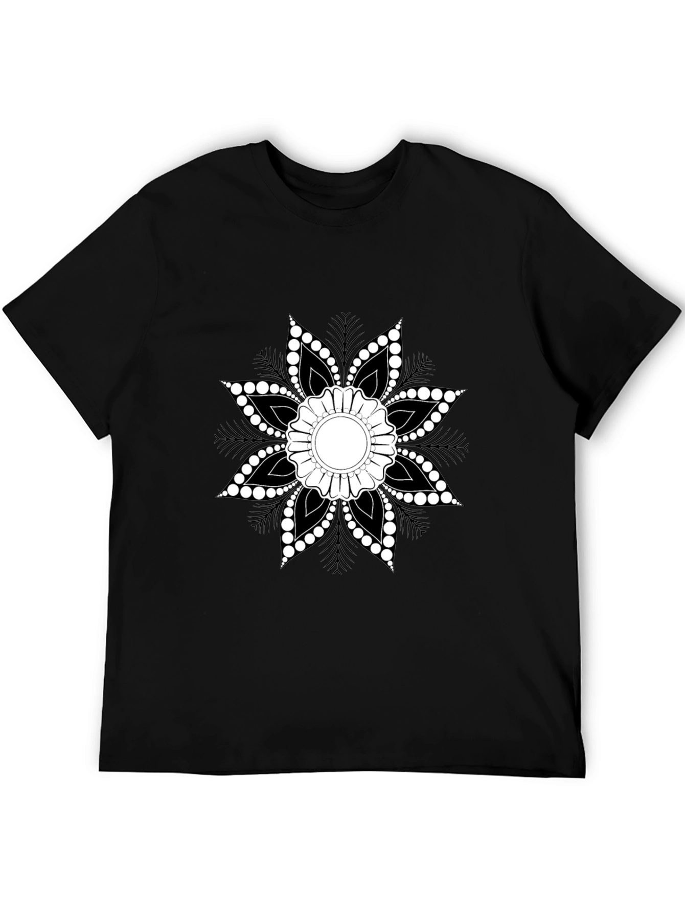 Black T-Shirt with Floral Mandala Design