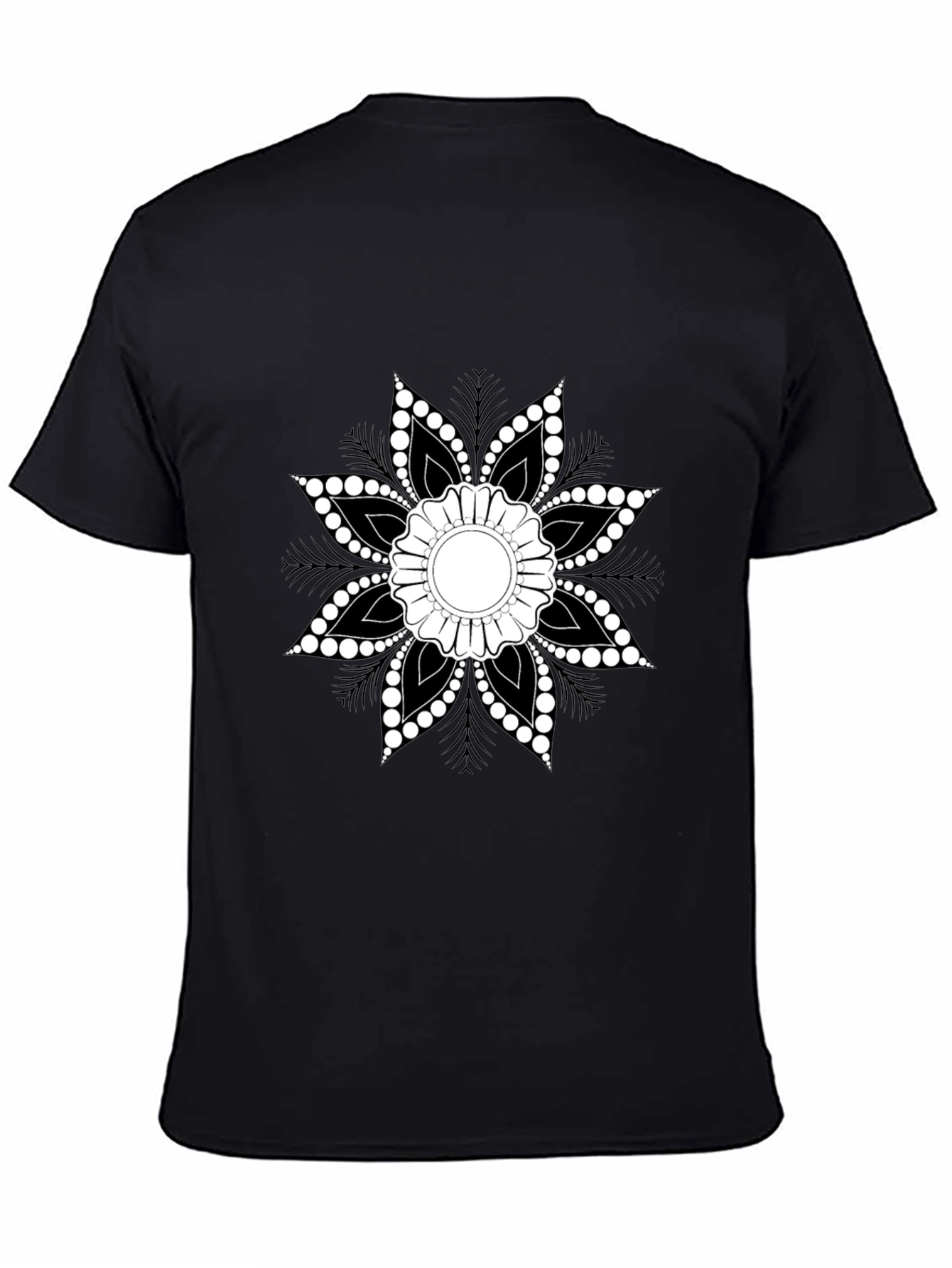 Black T-Shirt with Floral Mandala Design