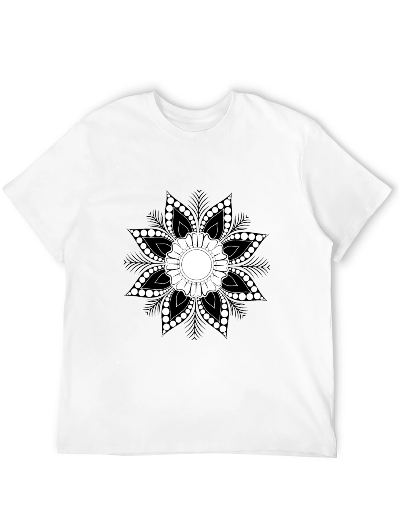 Black T-Shirt with Floral Mandala Design