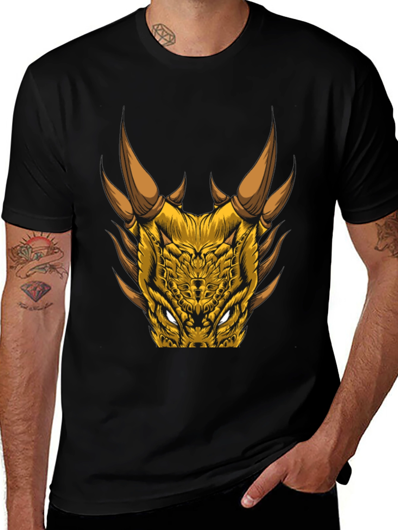 Dragon Head Graphic Tee - Black Cotton Blend