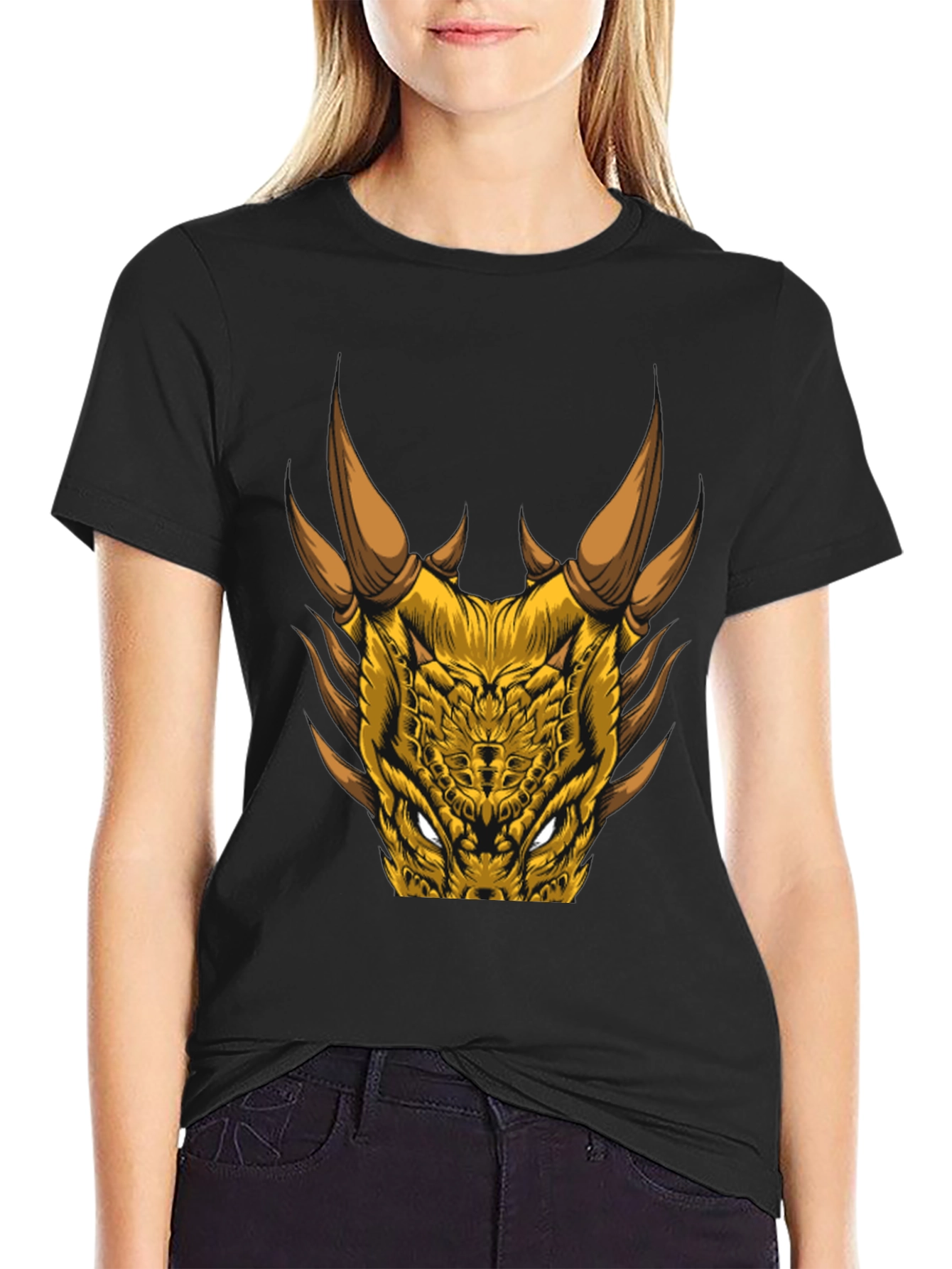 Dragon Head Graphic Tee - Black Cotton Blend