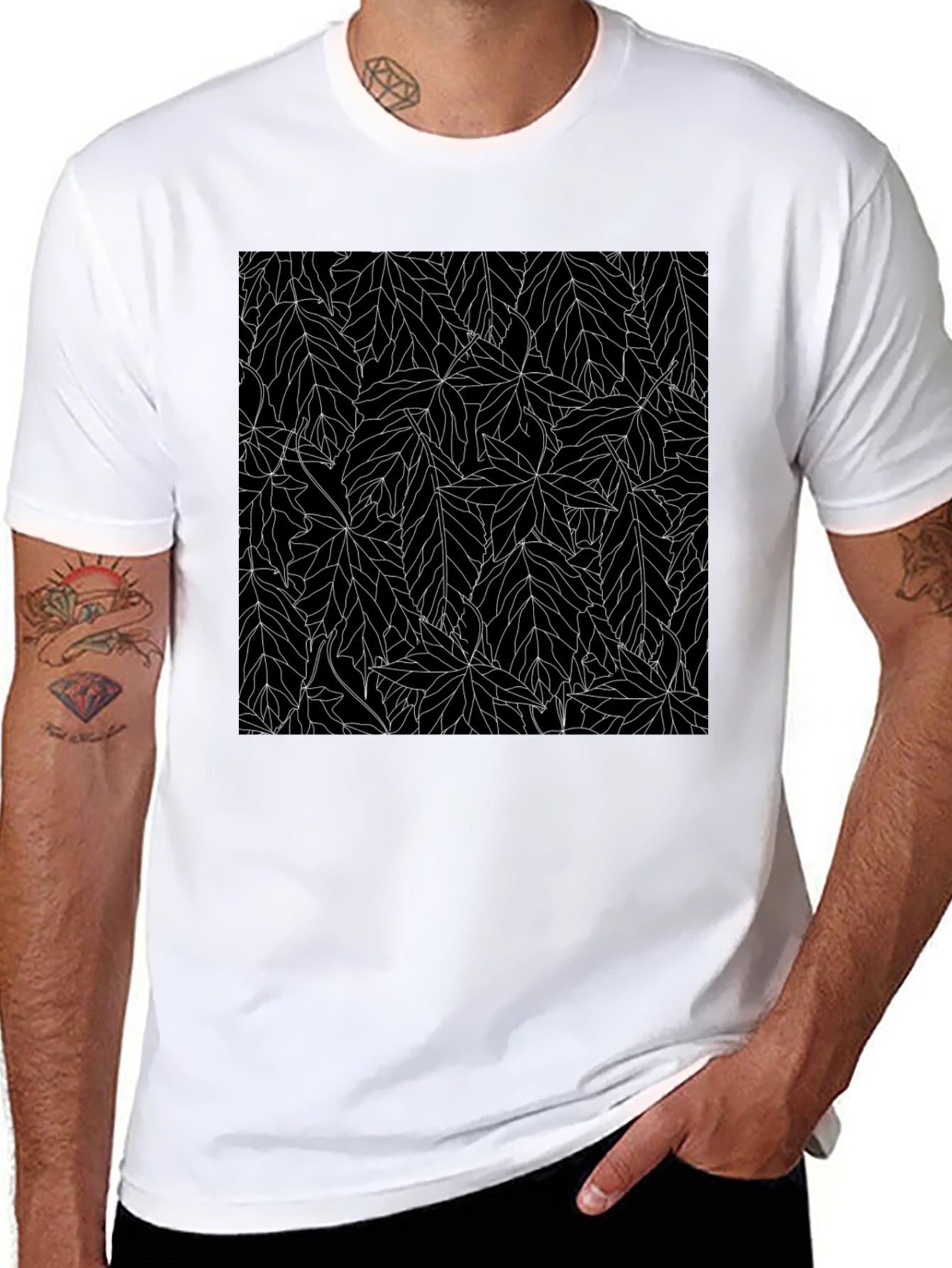 Black Leaf Pattern Tee