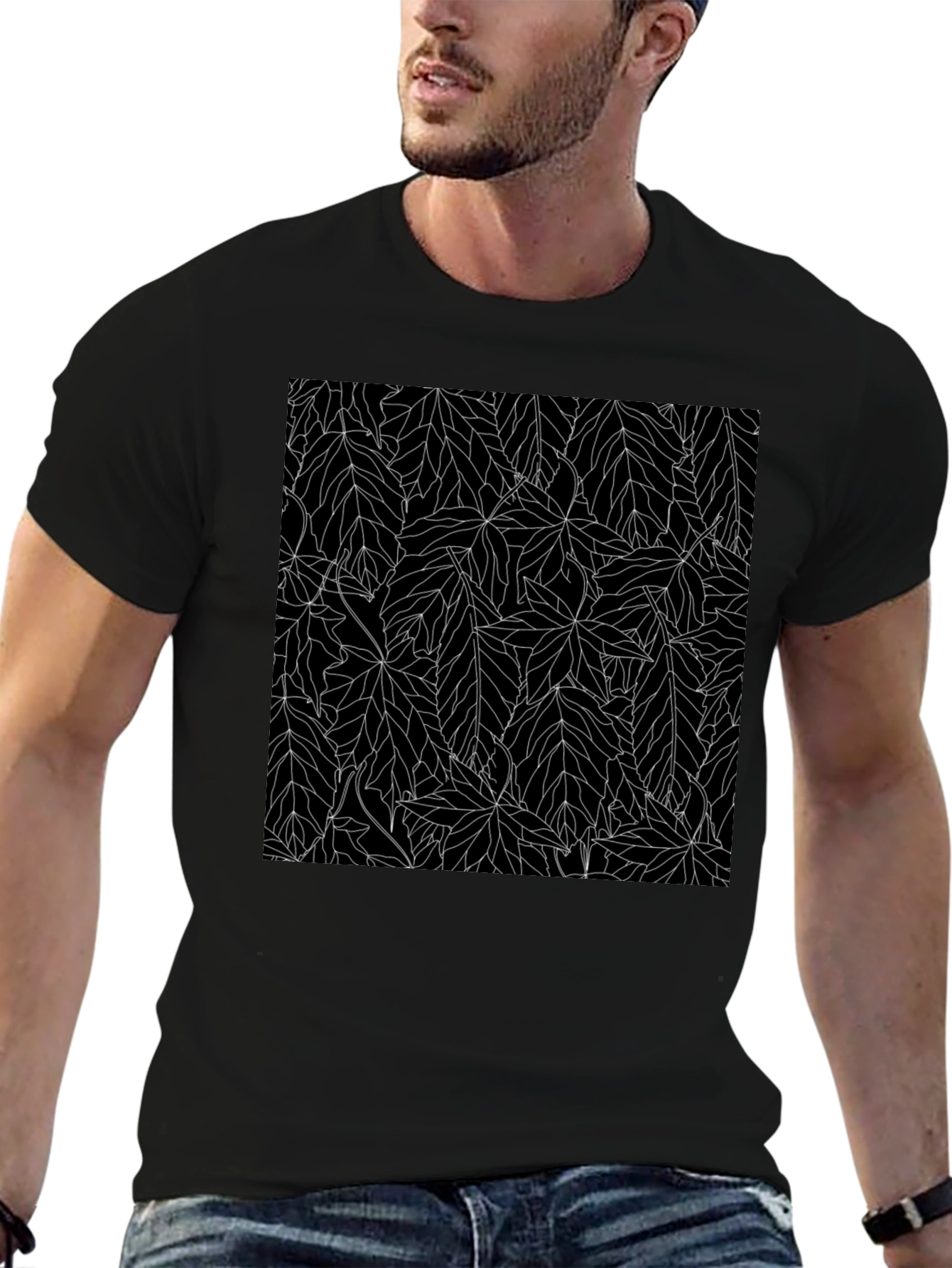 Black Leaf Pattern Tee