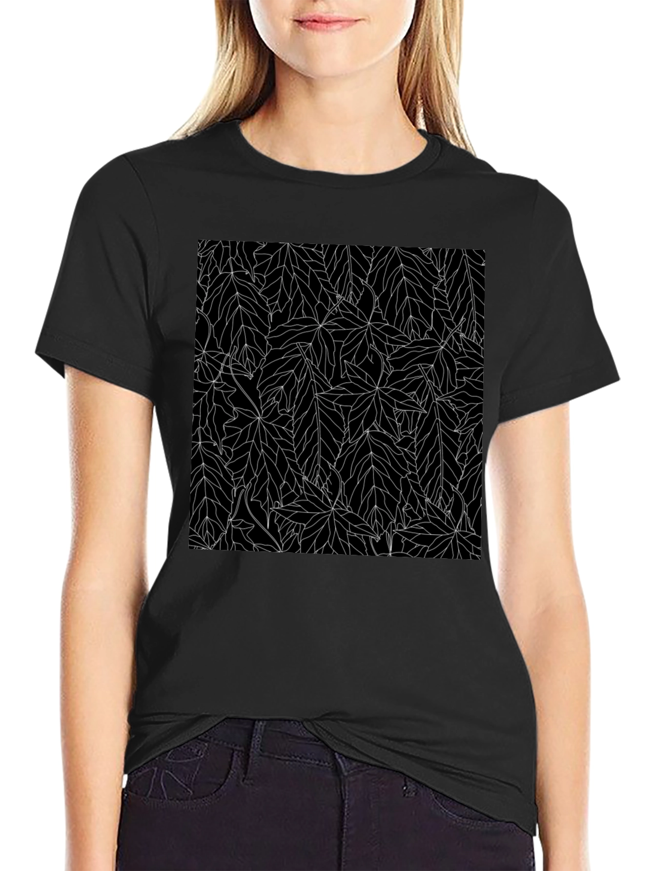 Black Leaf Pattern Tee
