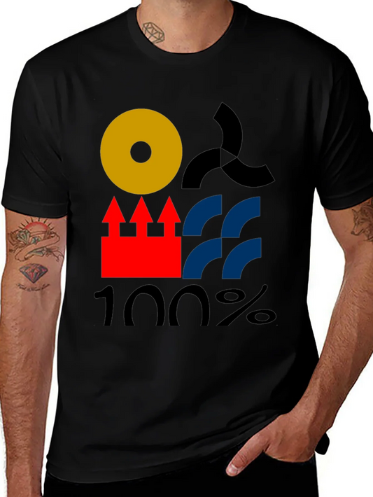 Modern Geometric Graphic Tee - Black