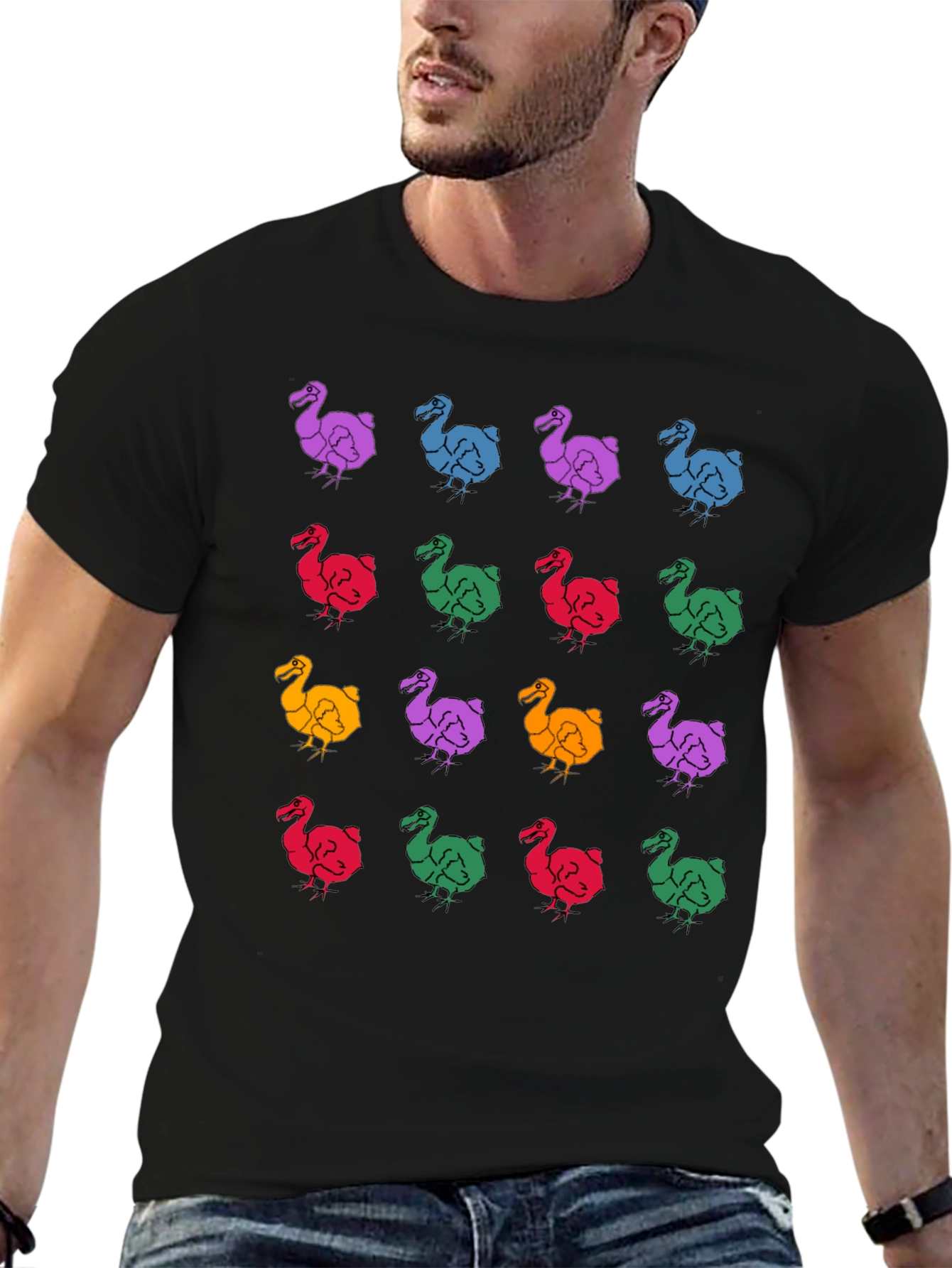 Dodo Bird Pattern Black T-Shirt