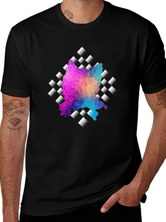 Geometric Wolf Graphic Black Tee