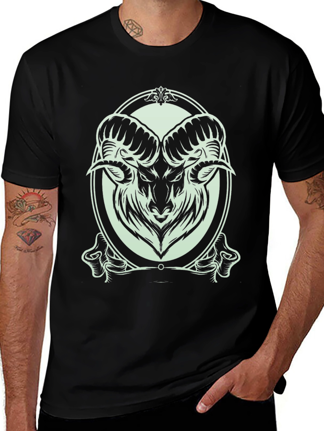 Ram Graphic Print Black T-Shirt