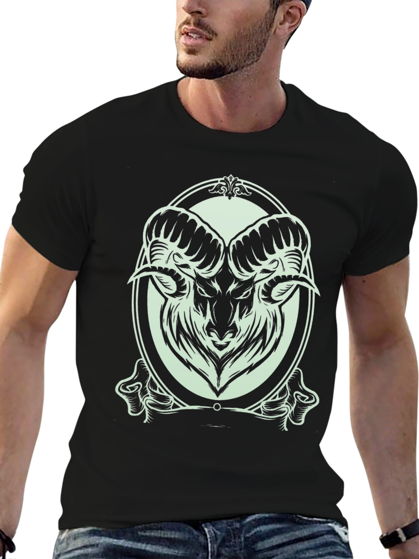Ram Graphic Print Black T-Shirt
