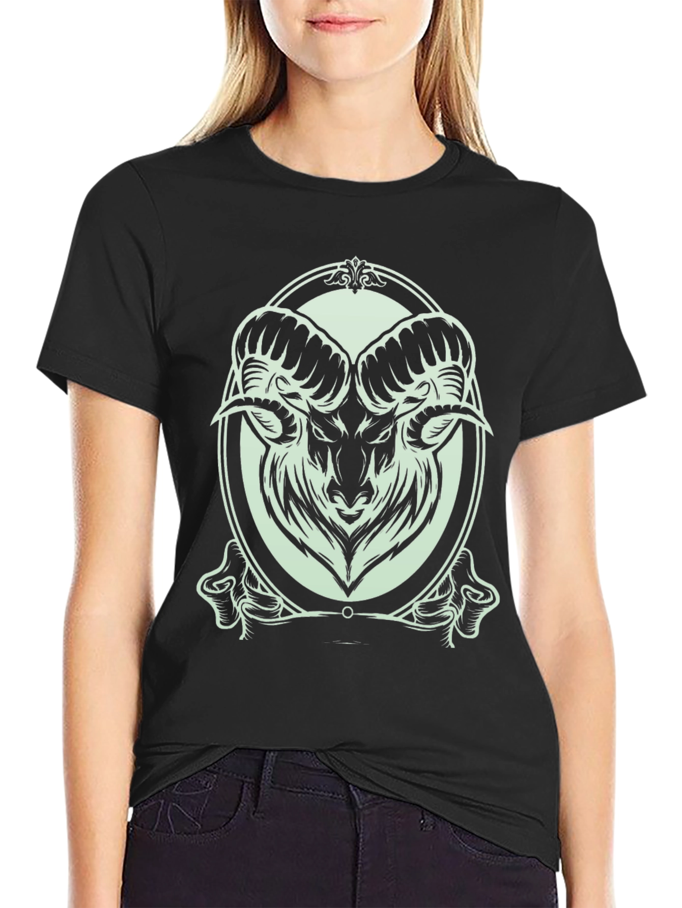Ram Graphic Print Black T-Shirt
