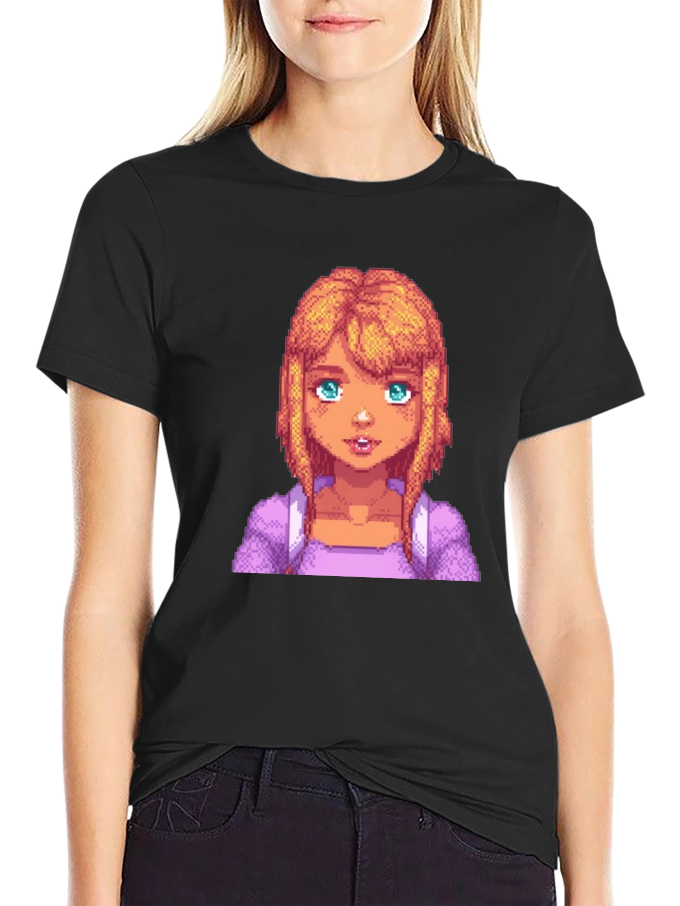 Stardew Valley Abigail Pixel Art Black T-Shirt