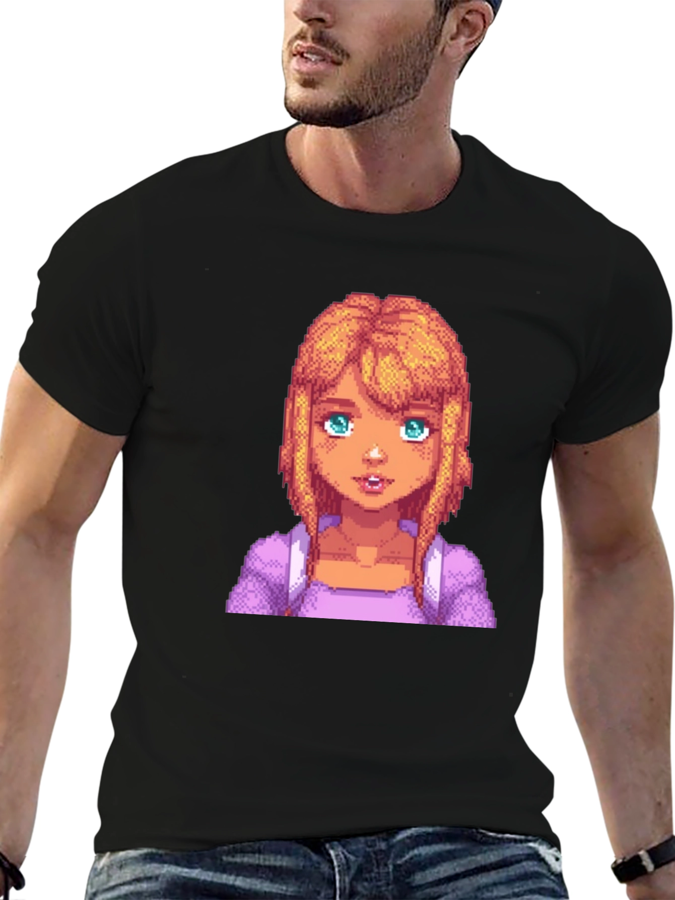 Stardew Valley Abigail Pixel Art Black T-Shirt