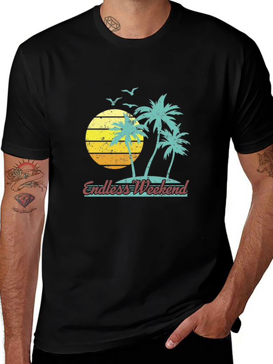 Endless Weekend Graphic T-Shirt - Tropical Palm Tree Sunset Design