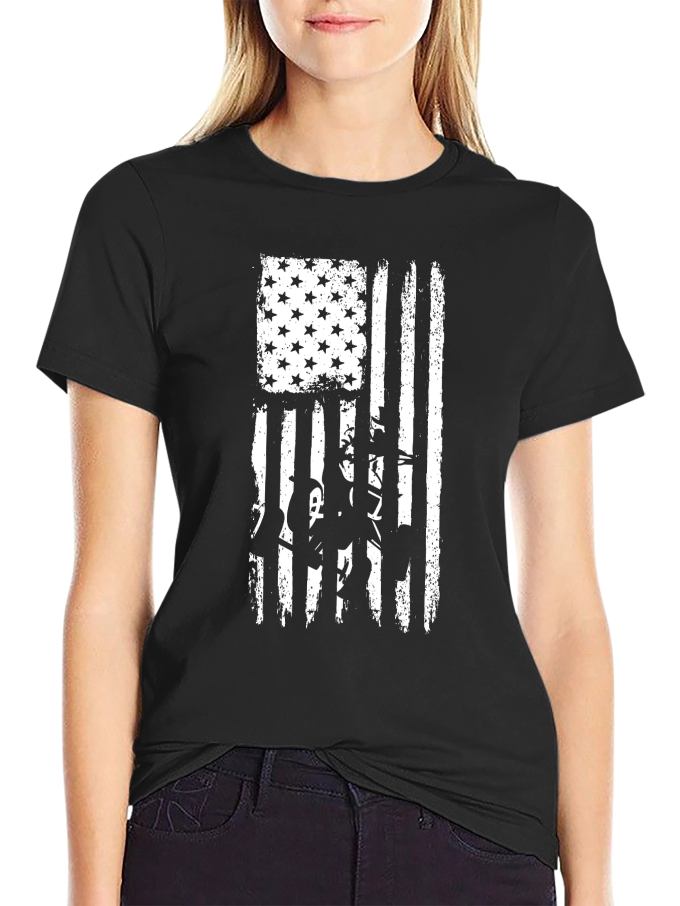 American Flag Cowboy T-Shirt - Black