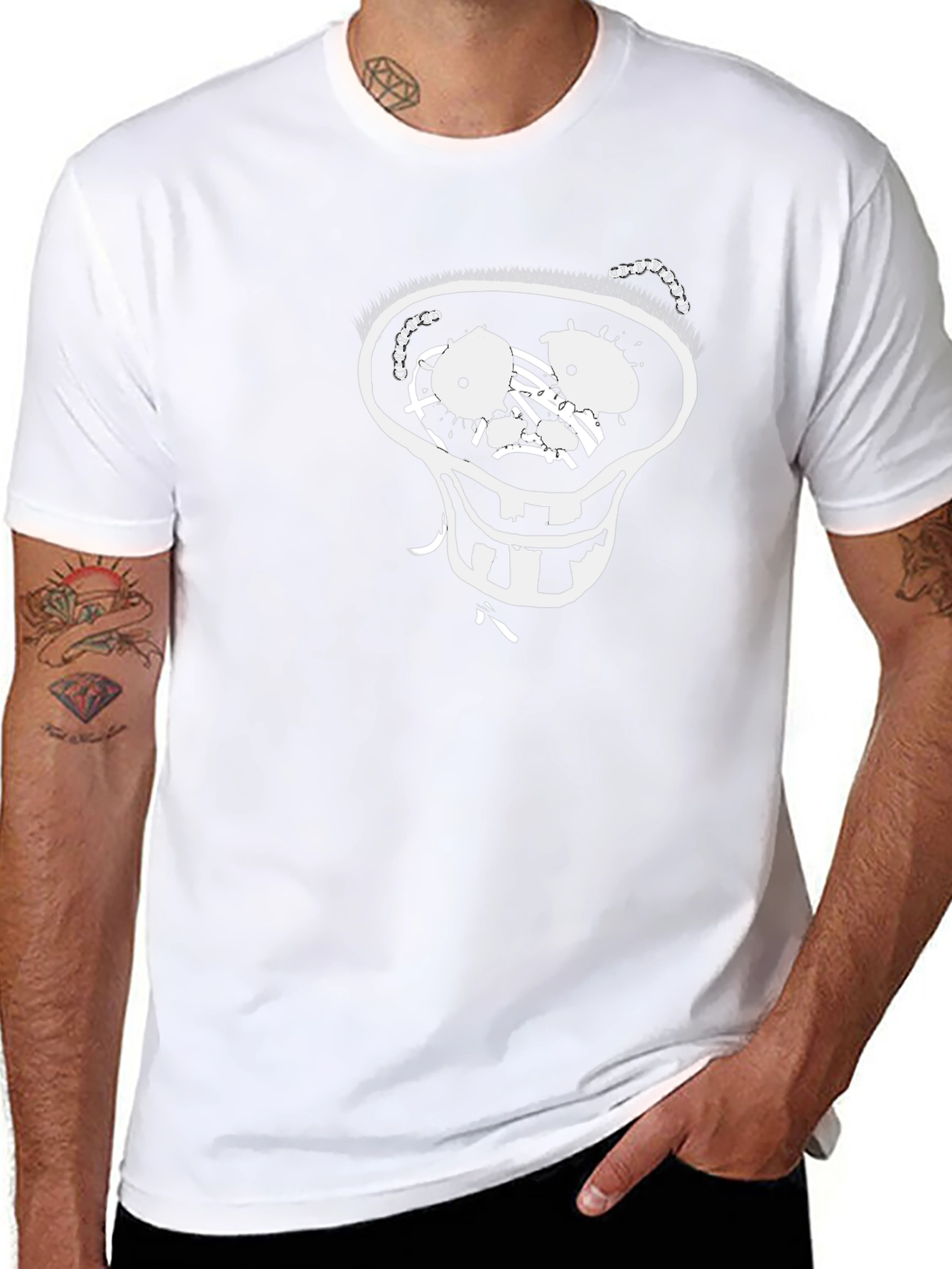 Mens Black T-Shirt with Cartoon Skull Design