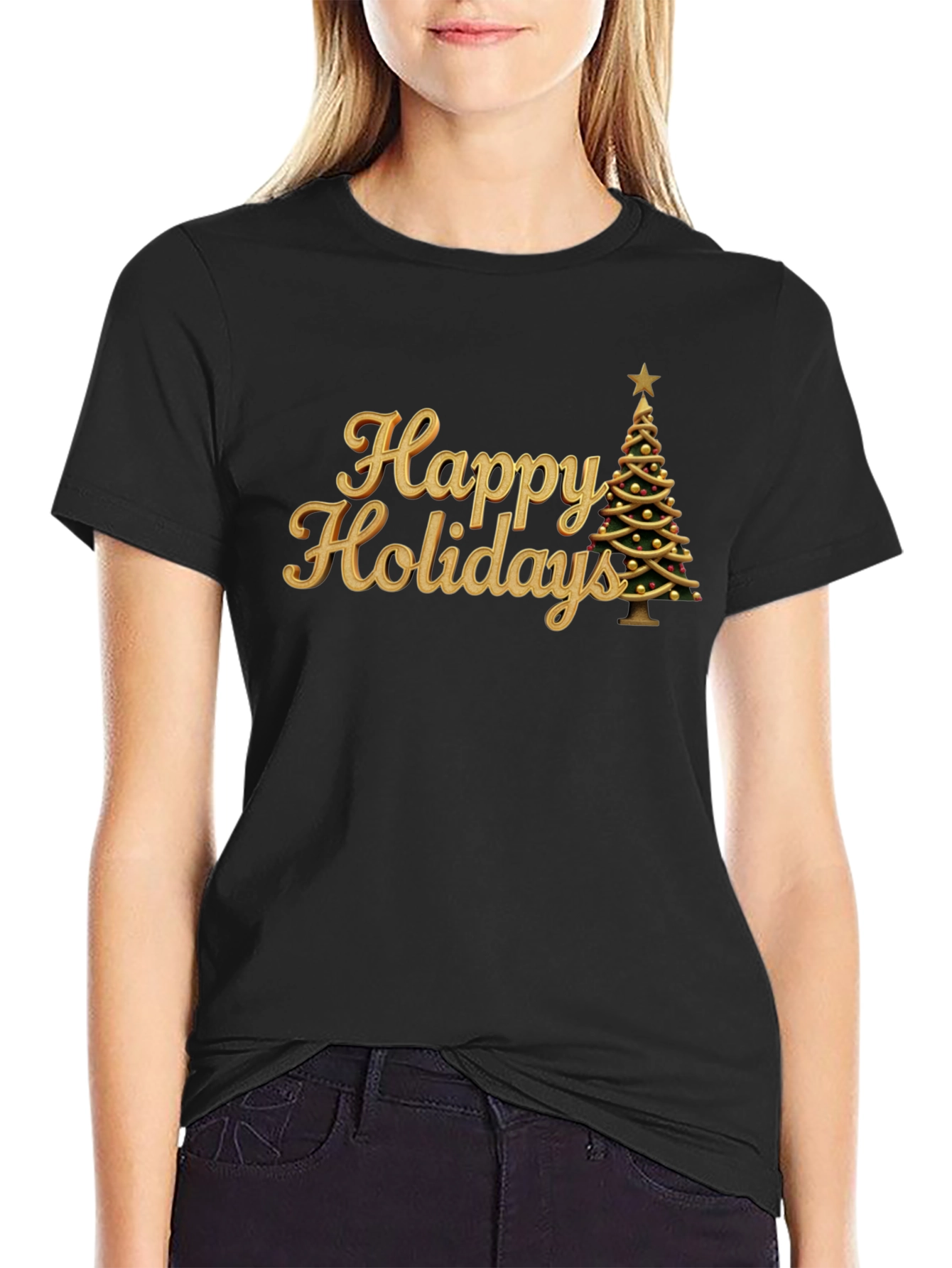 Happy Holidays Christmas Tree Graphic T-Shirt