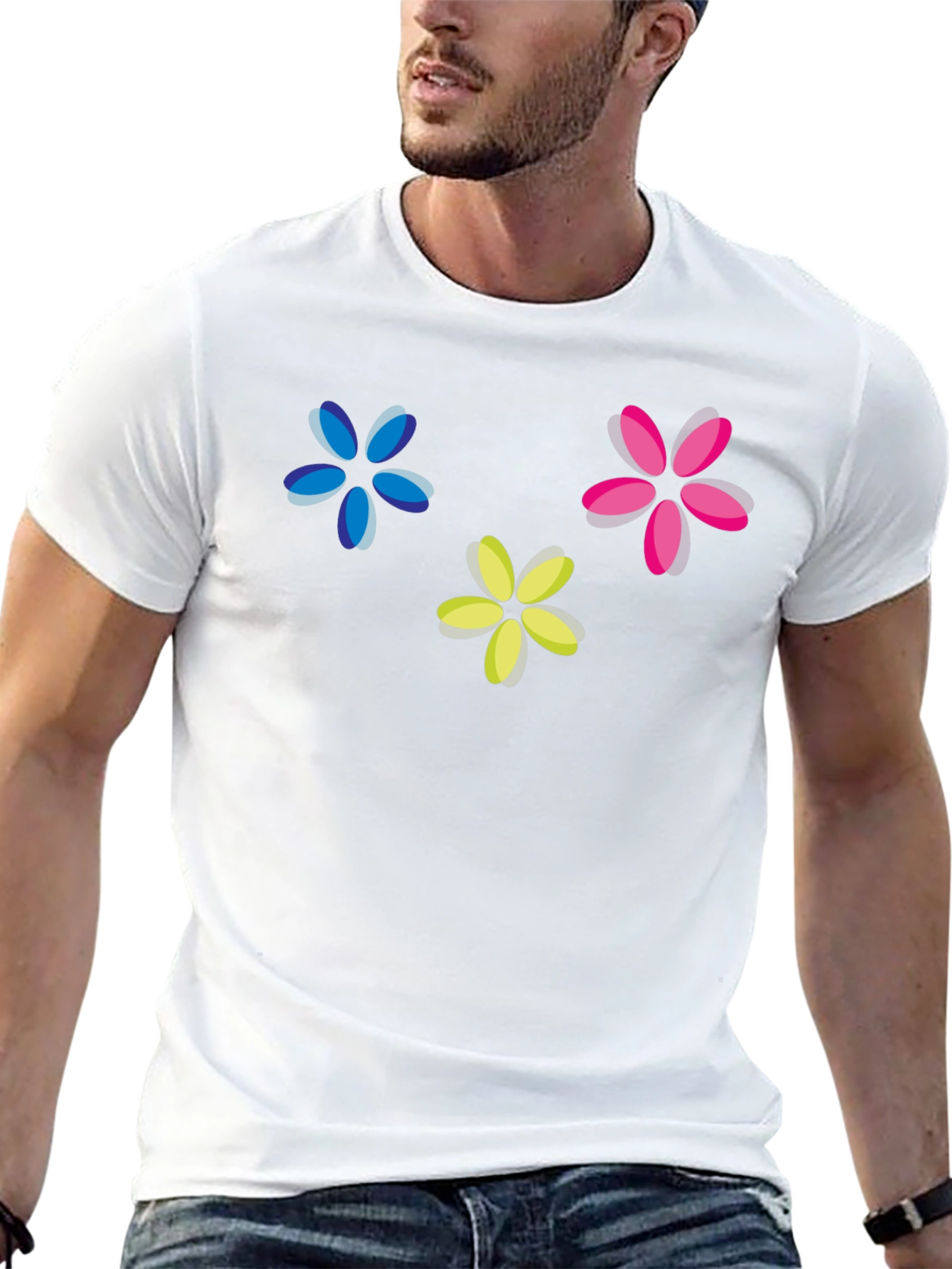 Floral Print Crew Neck T-Shirt - Black