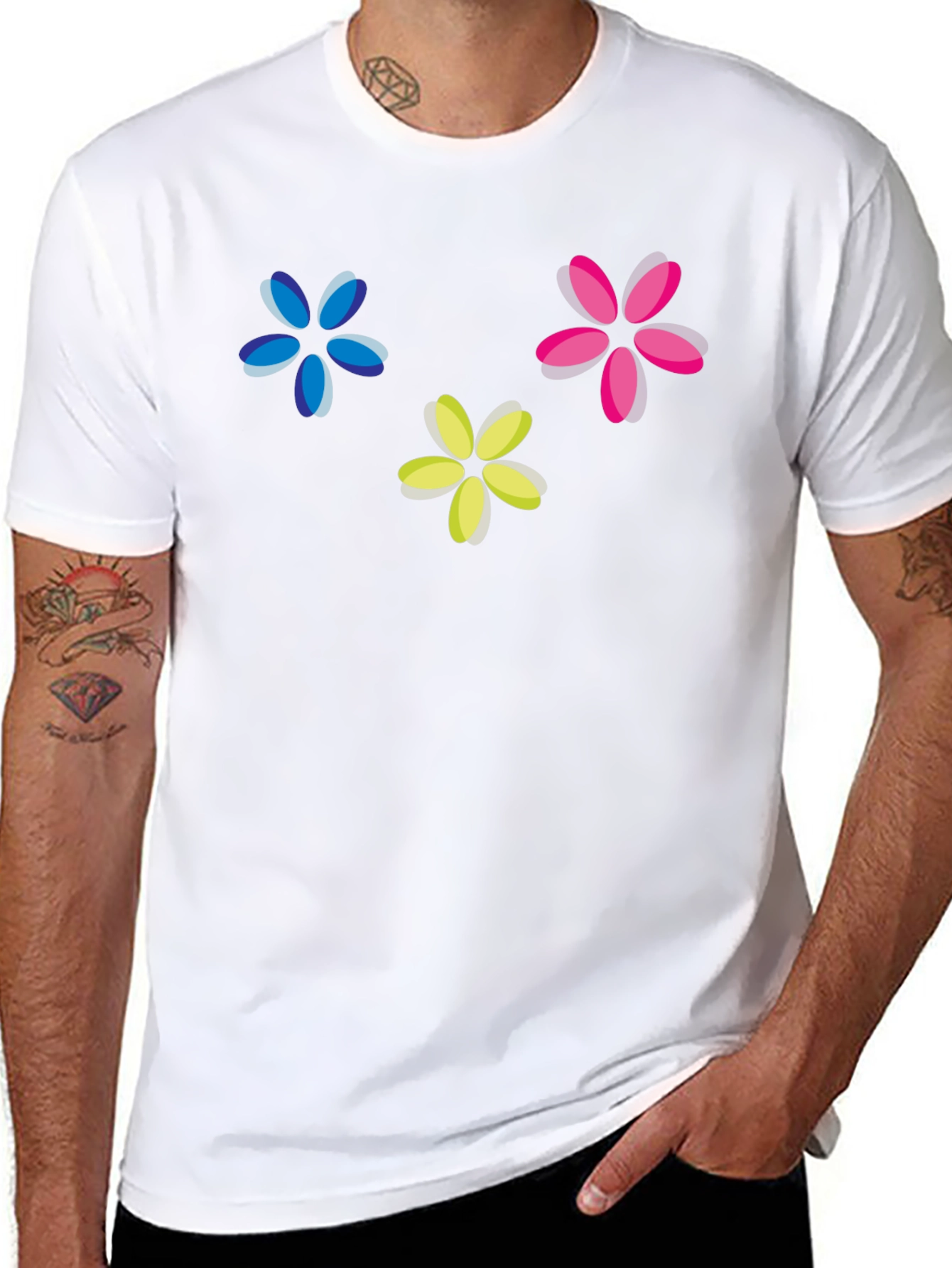Floral Print Crew Neck T-Shirt - Black