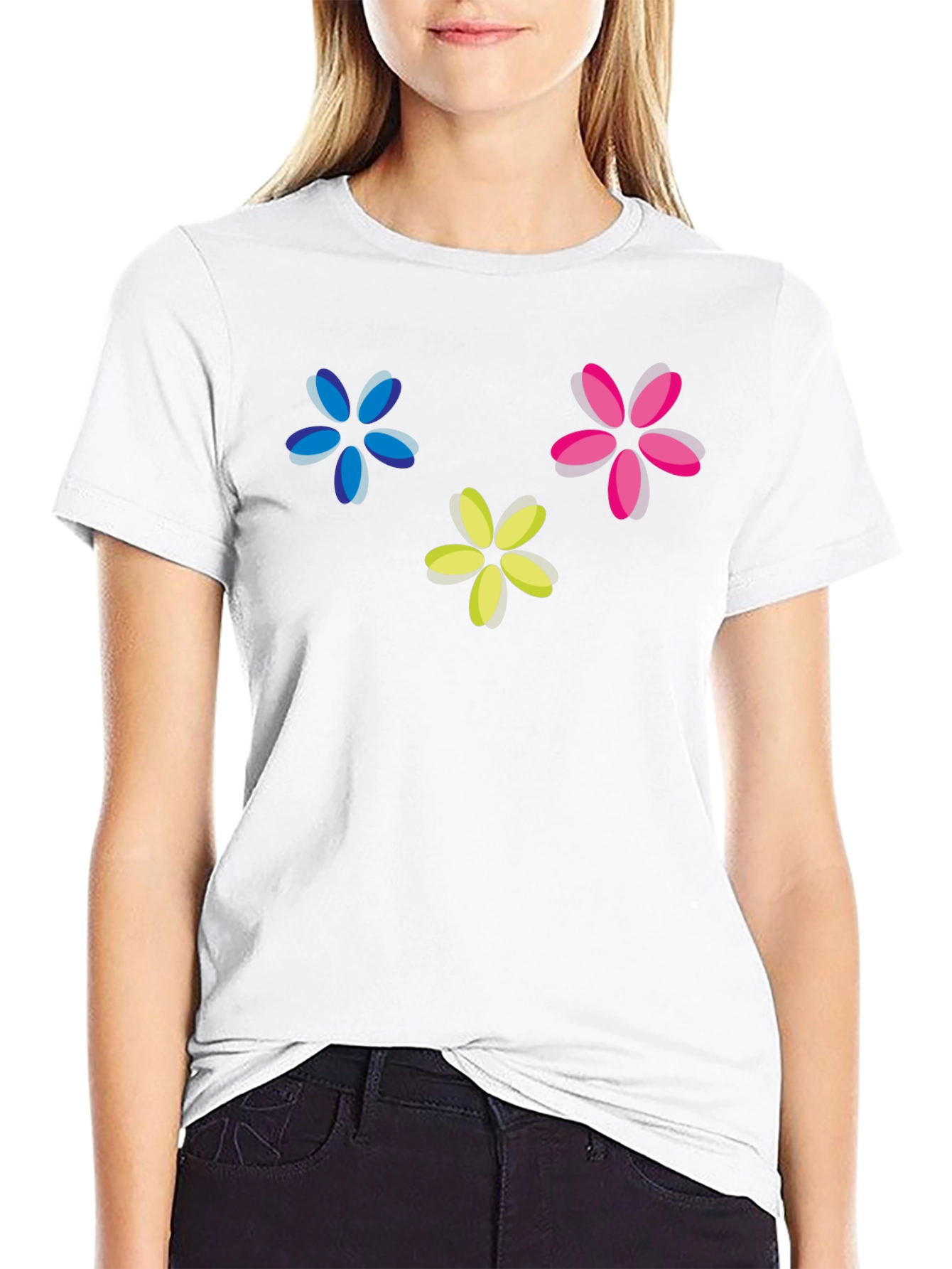 Floral Print Crew Neck T-Shirt - Black