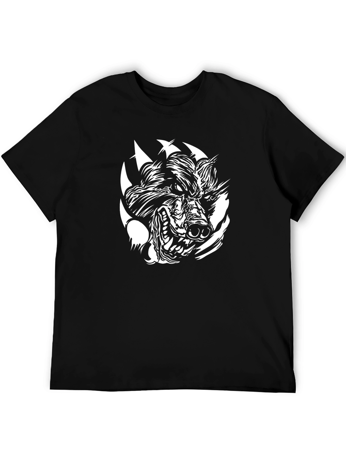 Mens Black T-Shirt with Wolf Graphic