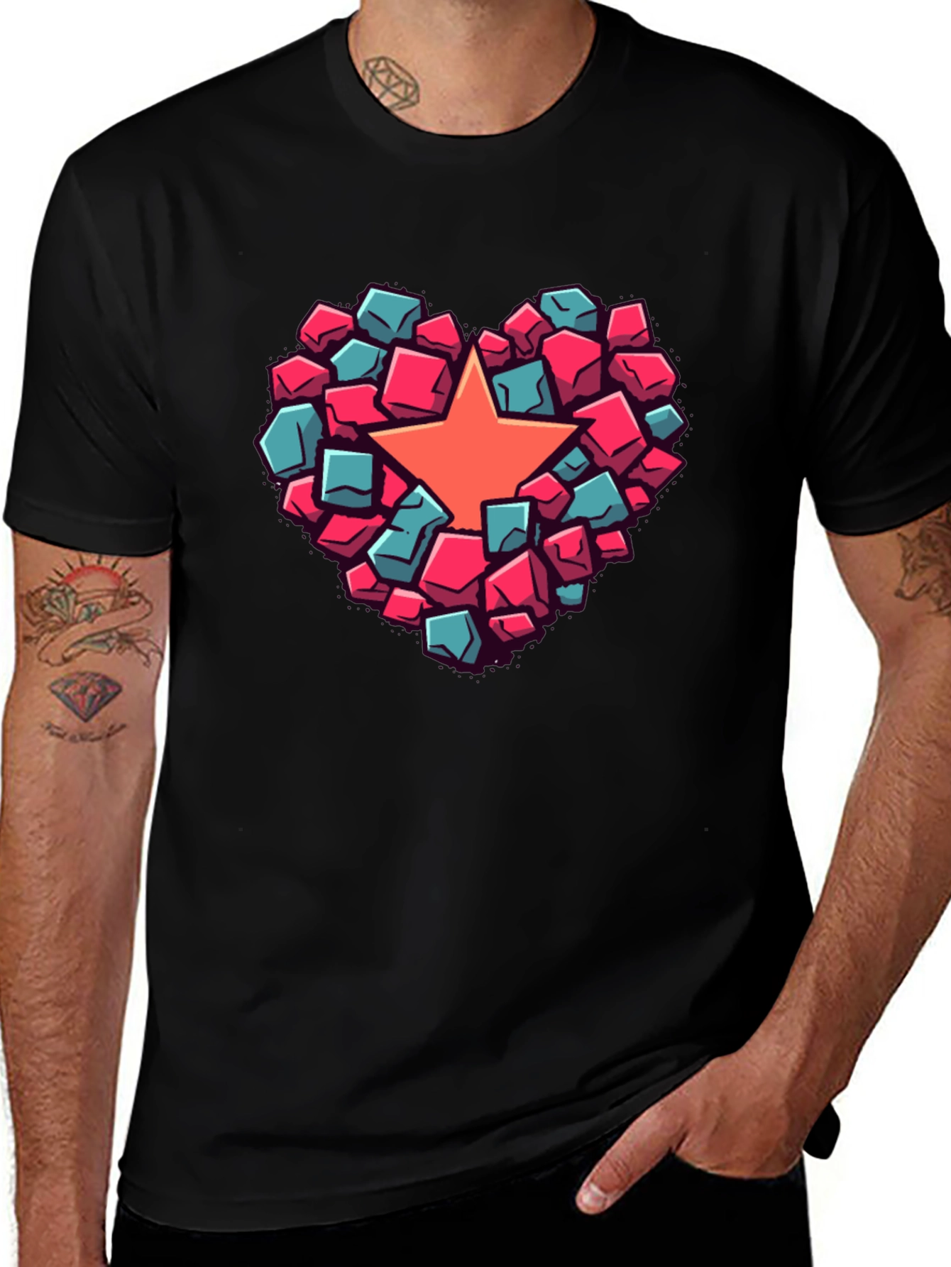 Heart Star Block Graphic T-Shirt
