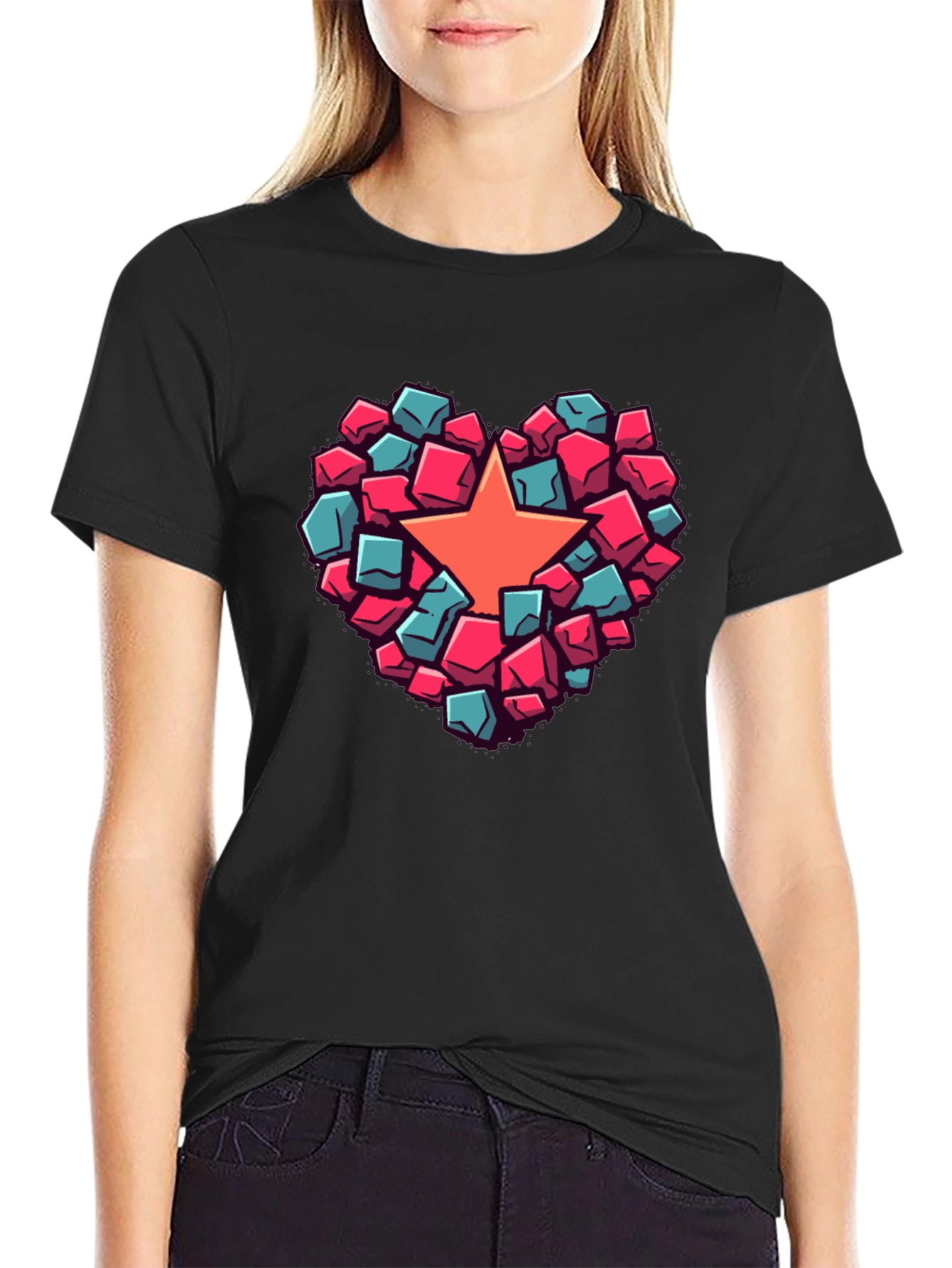 Heart Star Block Graphic T-Shirt