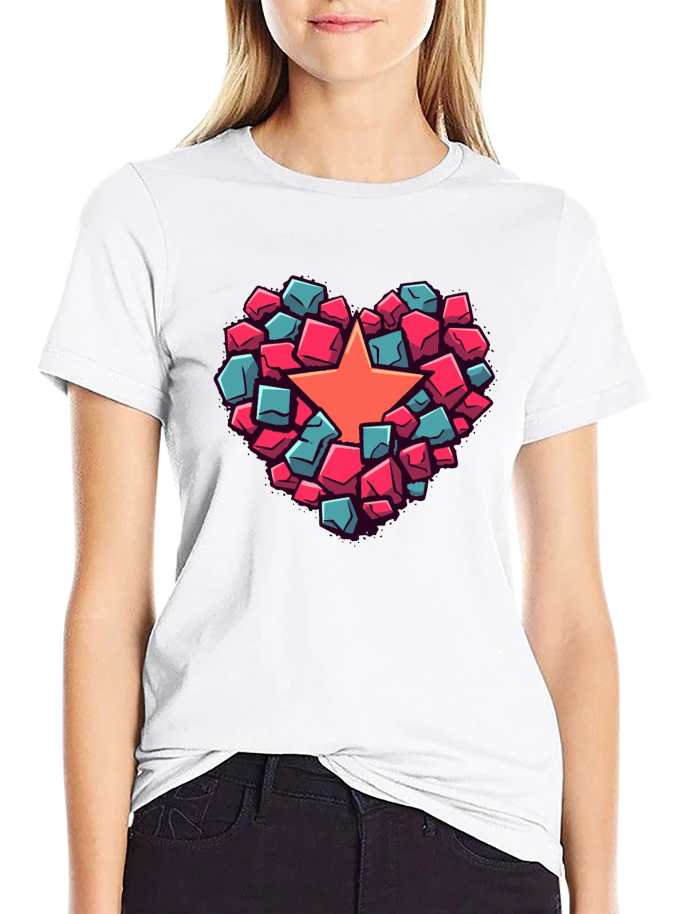 Heart Star Block Graphic T-Shirt