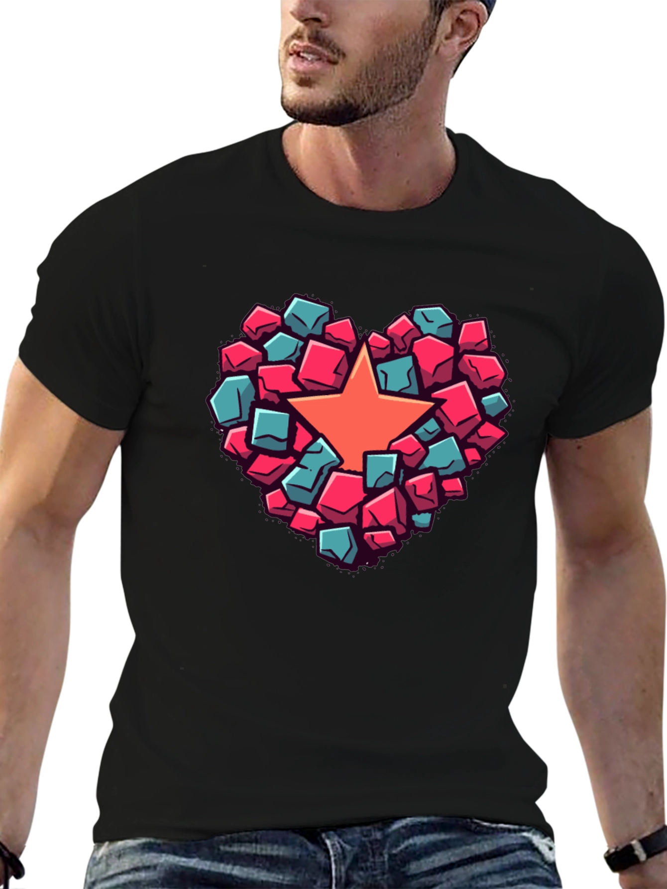 Heart Star Block Graphic T-Shirt