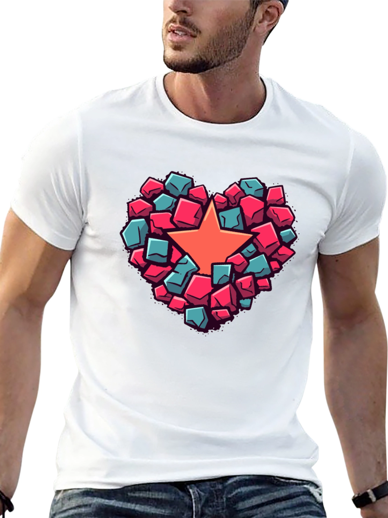 Heart Star Block Graphic T-Shirt