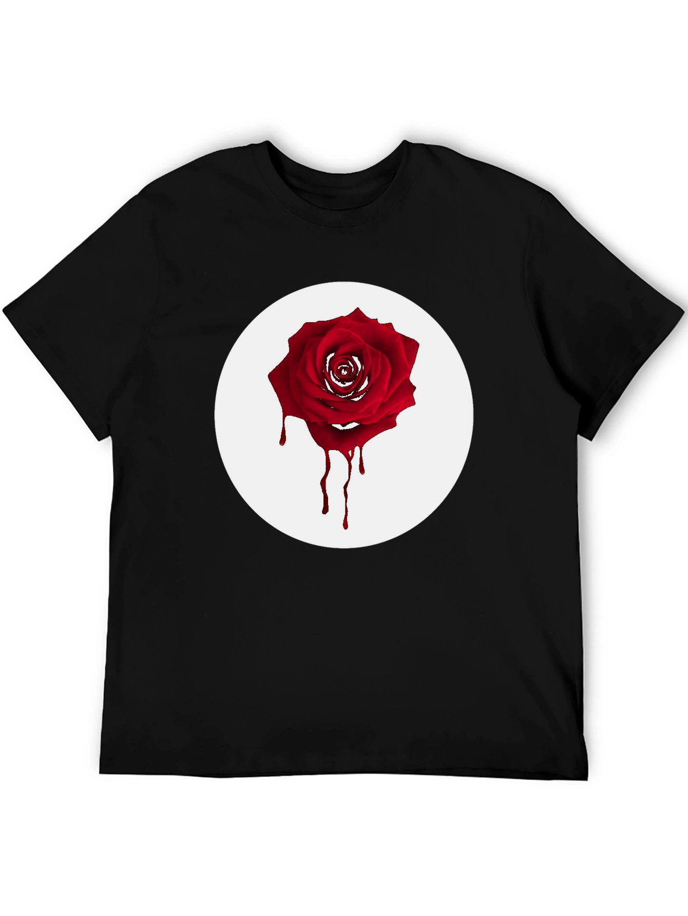 Mens Black T-Shirt with Bleeding Rose Graphic