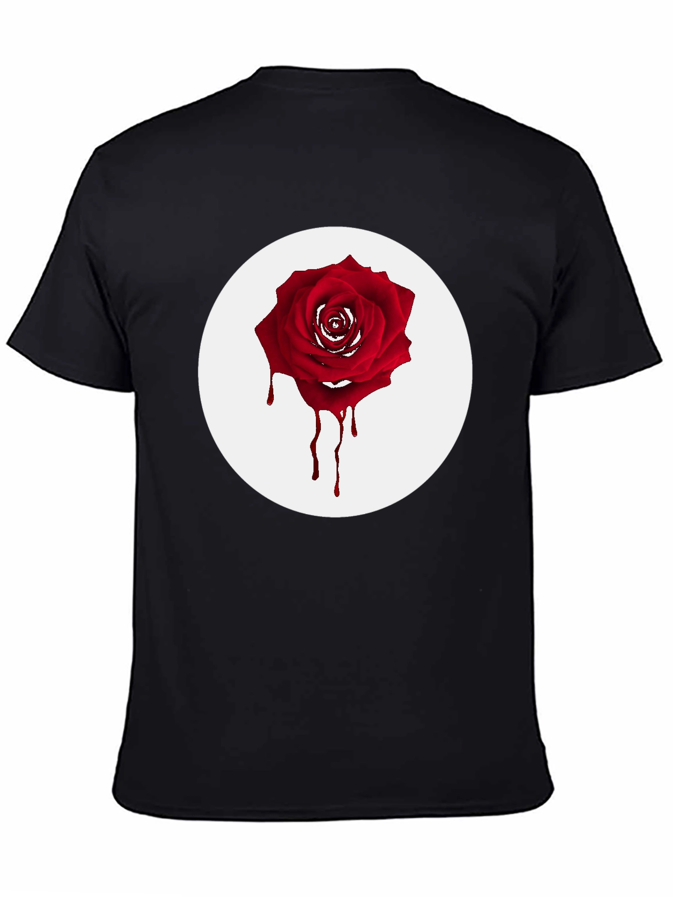 Mens Black T-Shirt with Bleeding Rose Graphic