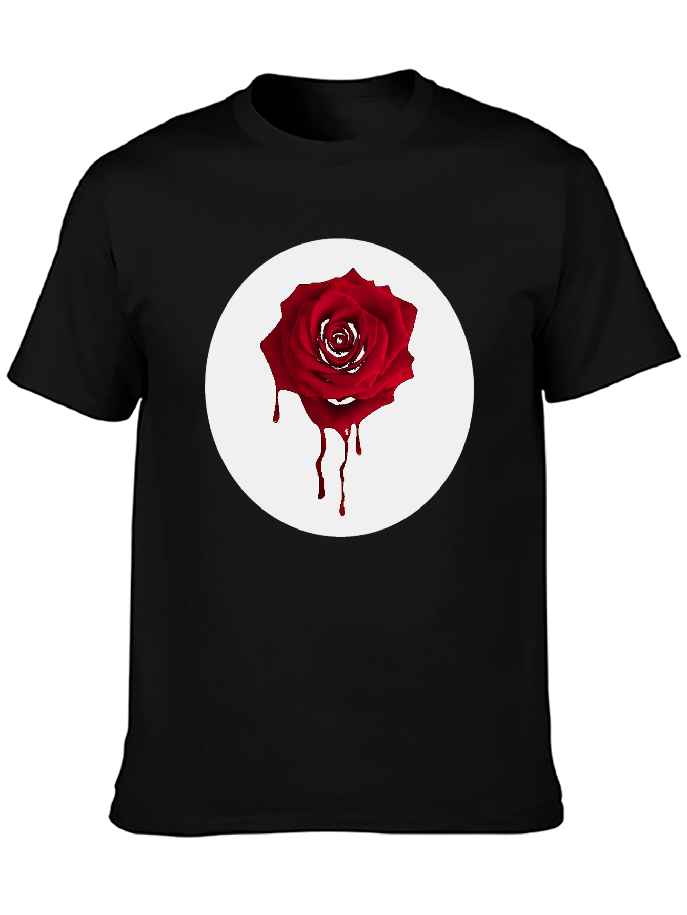Mens Black T-Shirt with Bleeding Rose Graphic