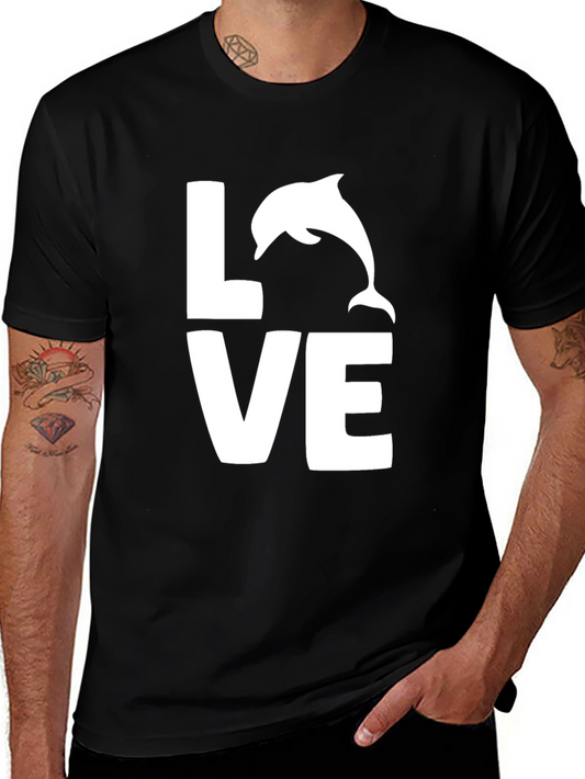 Love Dolphin Graphic Tee - Black Cotton T-Shirt