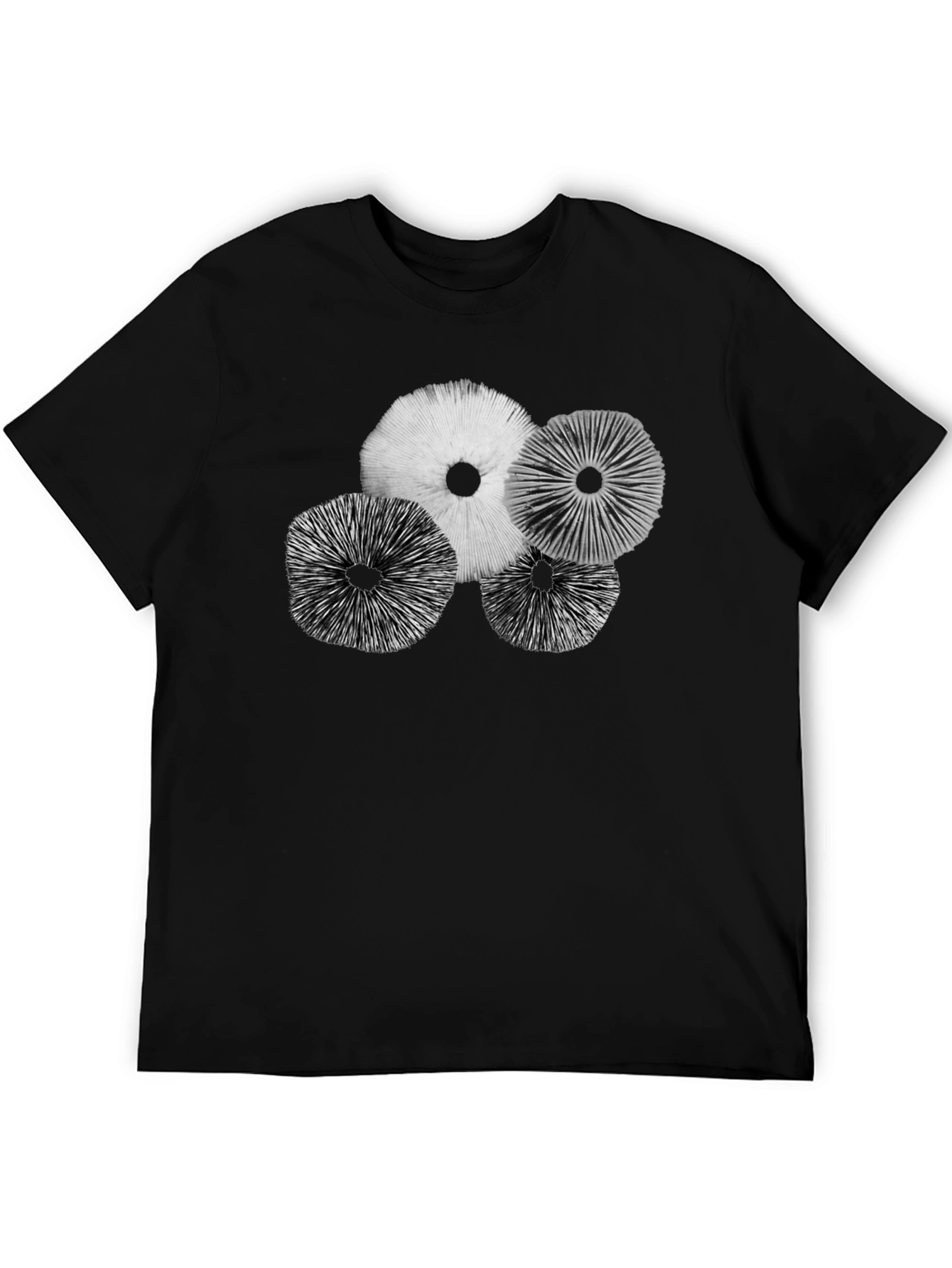 Mushroom Print Black Crew Neck T-Shirt