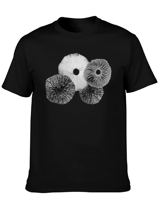 Mushroom Print Black Crew Neck T-Shirt