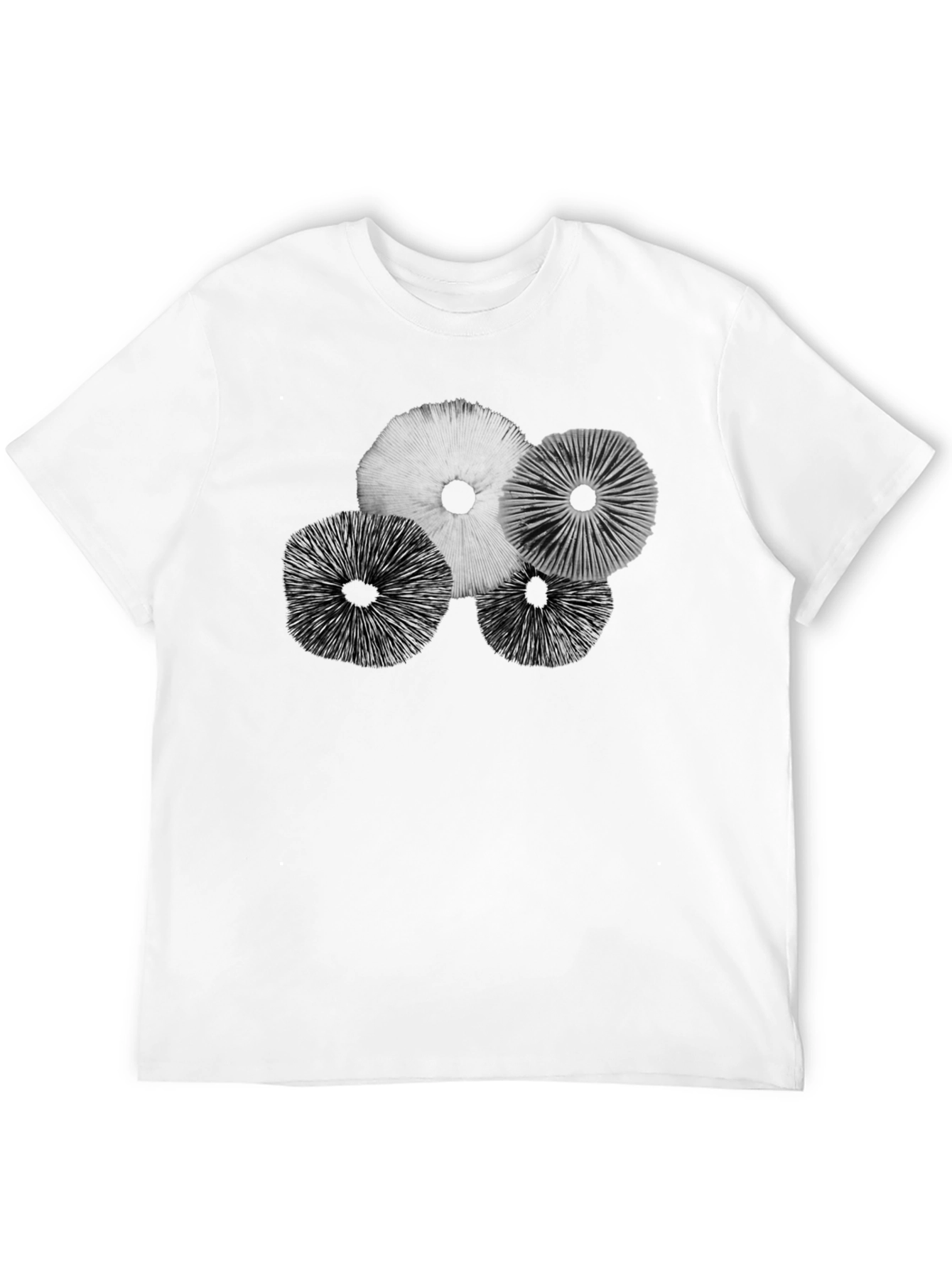 Mushroom Print Black Crew Neck T-Shirt
